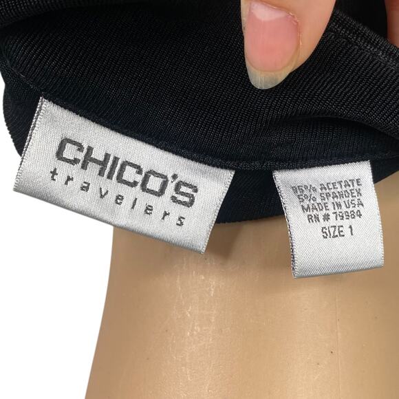 Chico's Travelers Black Mandarin Collar Button Down Tunic Top SZ M - Picture 7 of 7